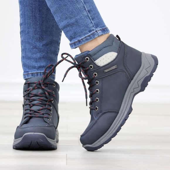 Woman's Hiking Active Waterproof High Top Comfort Sneakers Shoes, Navy - Picture 11 of 13